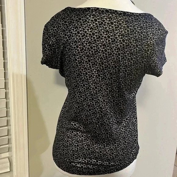 [S] Cynthia Rowley Top  100% Linen Blue Metallic Stars - Picture 3 of 5